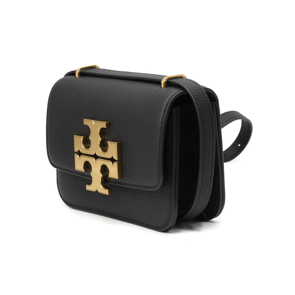 Tory Burch Eleanor Double T Gold Logo Flap Leather Crossbody Shoulder Bag Small Women Bags Black 147831-001