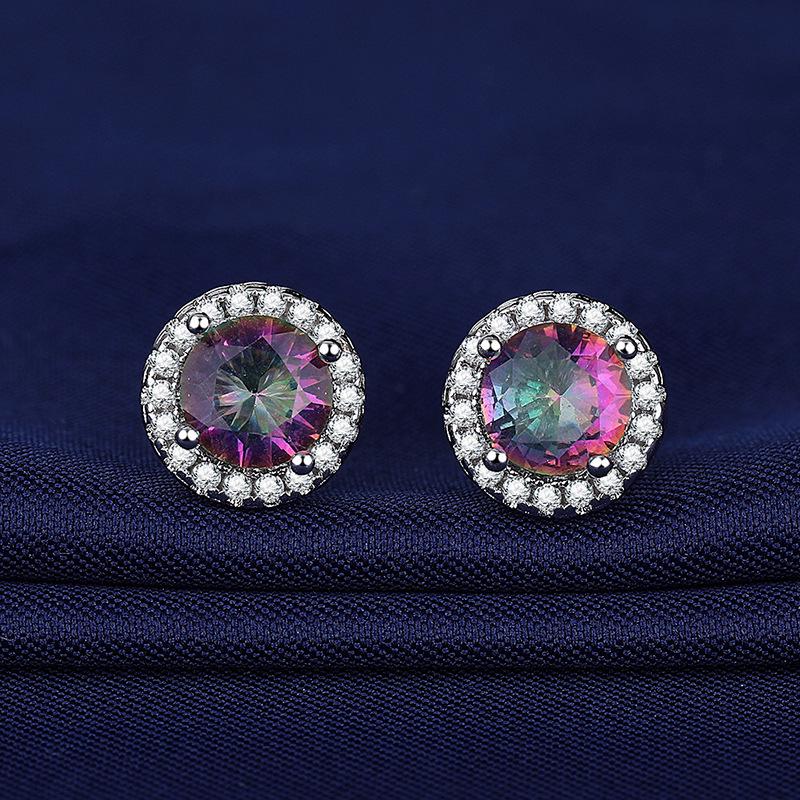 Copper-Plated White Gold Zircon Stud Earrings - Women's Colored Gemstone Jewelry