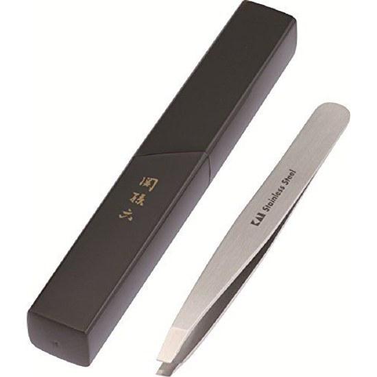 KAI Kansanroku Tweezers Slanted Tip Storage Case Silver Hair Removal HC1806