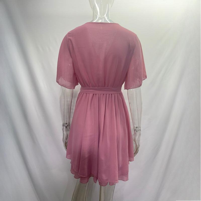 GMXIA Women's Summer Sexy V-Neck Cross Strap Mini Short Dress Ruffle Hem Chiffon Dresses