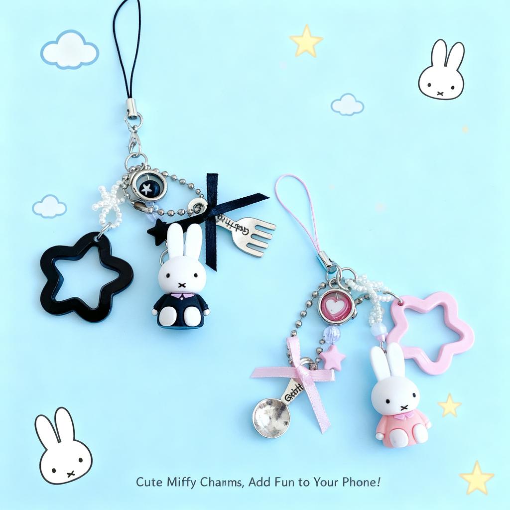 Miffy Kawaii Cartoon Rabbit Keychain Bag Pendant Cute Y2K Punk Style Decoration Gift Toy