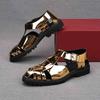 Fashion Summer New Hand Woven Men's Sandals Retro Leather Hollow Breathable Roman Shoes Trendy Solid Color Ankle Buckle Casual Shoes