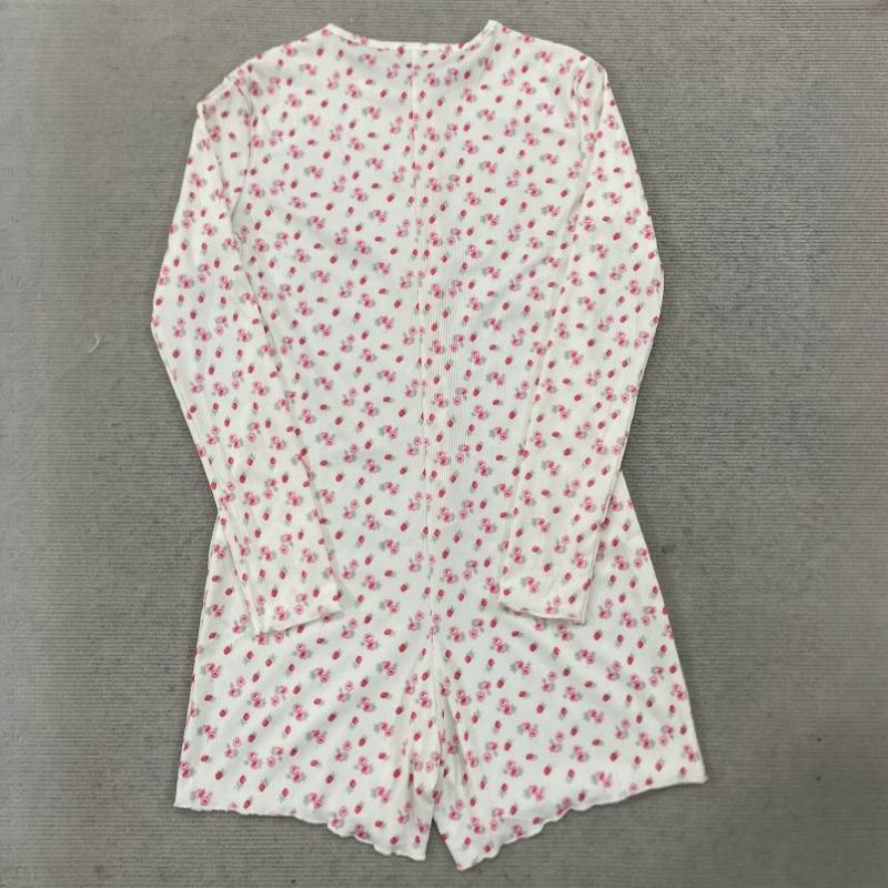 Y2K early autumn floral pattern round neck threaded anti stripe long sleeved jumpsuit