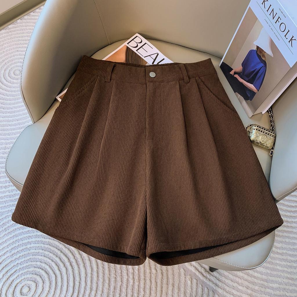 Women's High Waist Corduroy Wide Leg Shorts Loose Fit Casual Solid Color Fall Shorts
