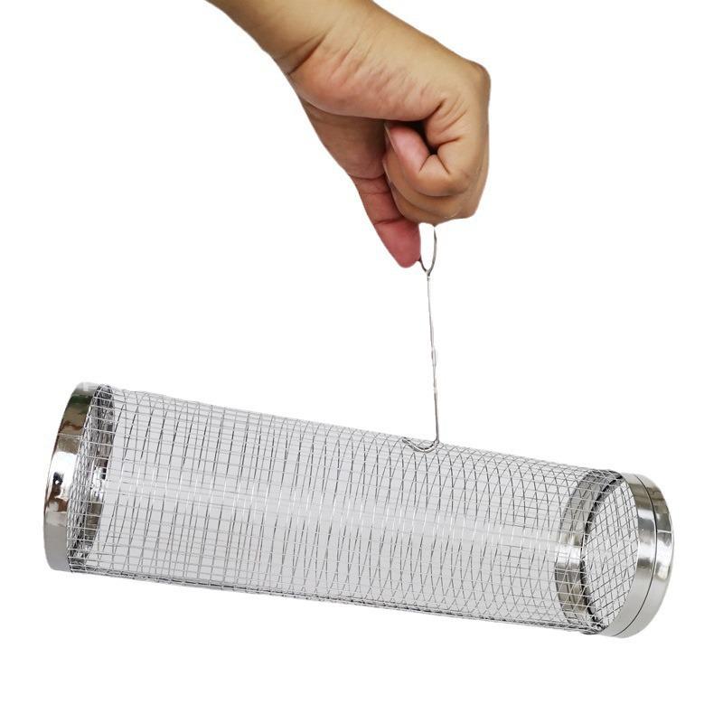 304 Stainless Steel BBQ Cage Cylinder Grill Smoker Mesh Basket - In Stock