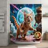 Kreativer Katzen- und Dinosaurier-Duschvorhang für Kinder und Haustiere - Lebendiges und lustiges Design - Perfekt für Badezimmer zur Aufwertung des Raumes