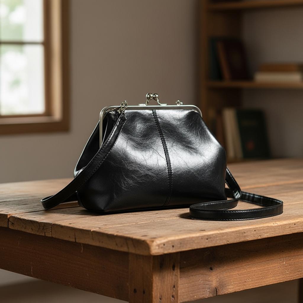 Women Girls PU Leather Large Capacity Shoulder Bag Adjustable Strap One Shoulder Crossbody Bag Elegant Kiss Lock Shoulder Bag