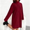 Women's Loose And Comfortable Warm Ribbed High-Neck And Long Sleeve Dress