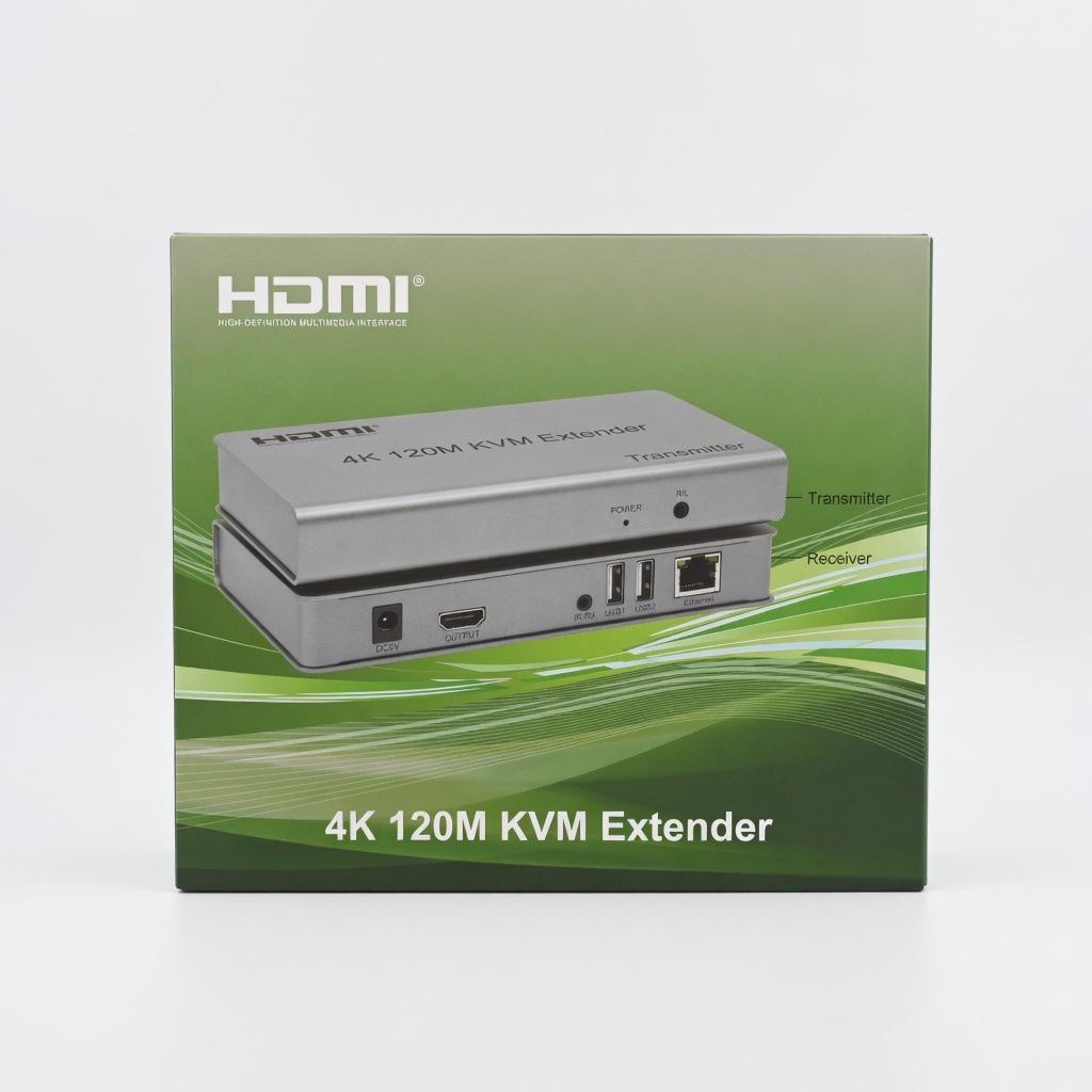 4K HDMI KVM Extender: 120m Network Cable, USB Mouse & Keyboard Control, Local Loop-out, TX/RX Set
