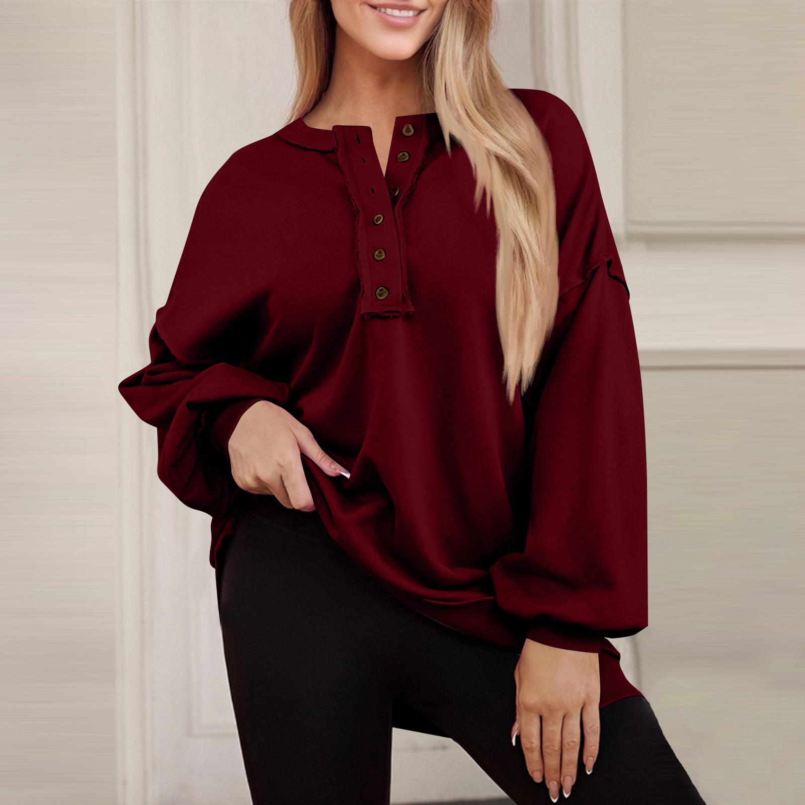 

Women Tops Long Sleeve R-Neck Shirts Fall Fashion Casual Business Tunic Blouses S винный