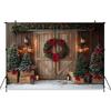 Mocsicka Christmas Wood Door Background Photography Room Wreath Tree Wall Backdrop Shooting Props Party Decoration Studio Banner