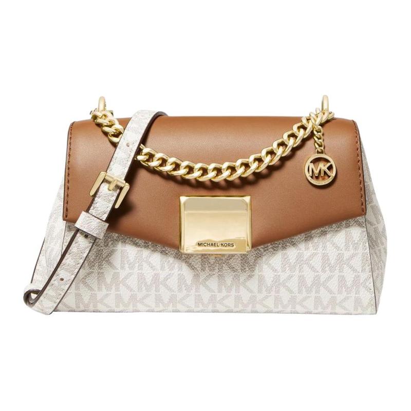 Michael Kors Crossbody Bag Lita Classic Old Flower All Over Printed Retro Casual Color Block Letter Logo Canvas and Leather Shoulder Small Size