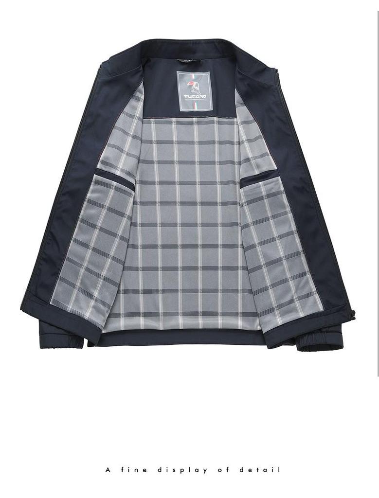 Red Festive Small Stand-Collar Casual Jacket for Middle-Aged Men - Spring/Autumn