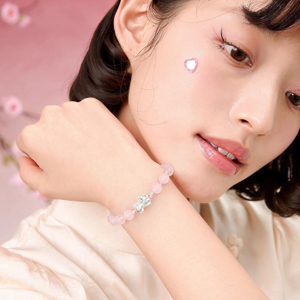 Designer-recommended rose quartz, obsidian, cat's eye stone Pixiu couple's bracelet, fashionable men's and women's gold-swallowing beast bracelet