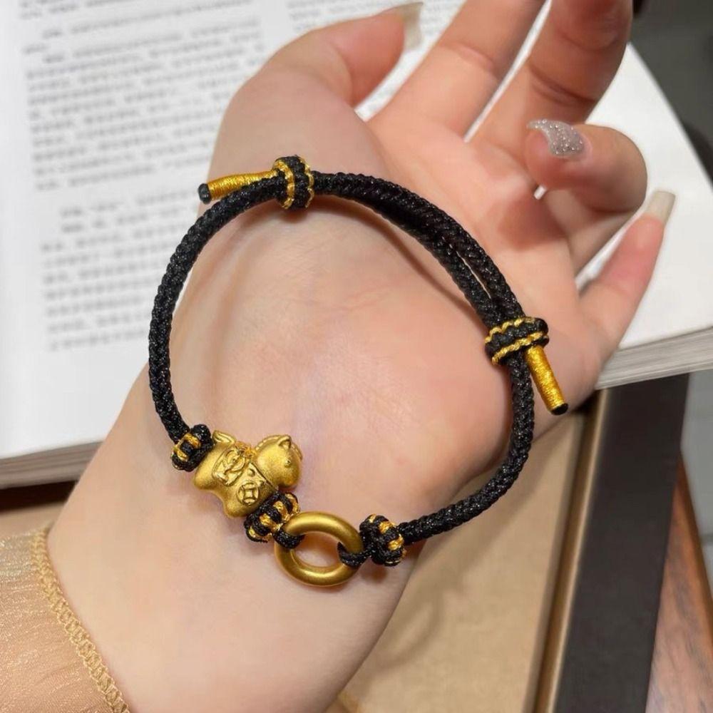 New Year Horse Weave Hand Rope Good Luck Woven Beaded Bracelet Zodiac Metal Horse Bracelet Friend