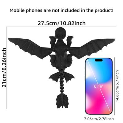 3D Printed Black Winged Dragon, Simulated Animal Model, Collectible Desktop Decoration, Decorative Toys and Gifts