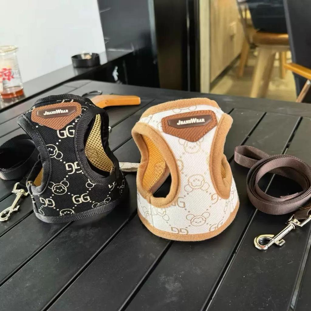 Black Khaki Dog Harness Vest And Leash Set Luxury Pet Chest Strap Walking Lead Collar Vest For Puppy Animal Schnauzer Chihuahua