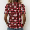 Casual Kerst V-hals Top met Korte Mouwen en Feestelijke Print voor Vakantiefeest