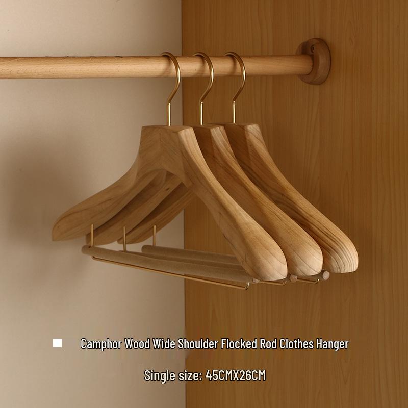 Pure Natural Camphor Wood Wide Shoulder Adult Suit Hanger - High-End Solid Wood Wardrobe Clothes Rack