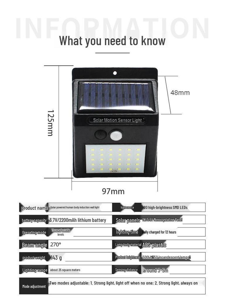 Waterproof Outdoor Solar LED Wall Light with Motion Sensor