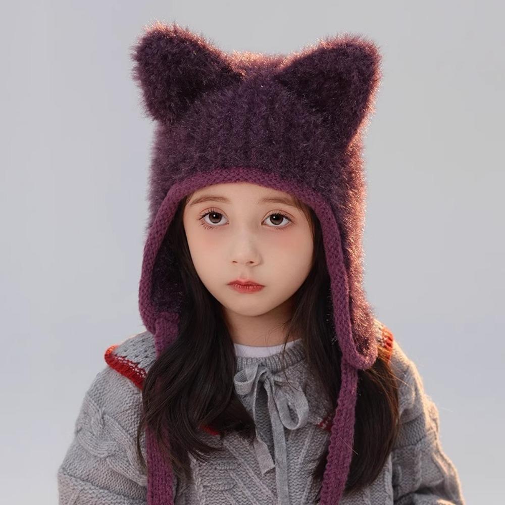 New Winter Kids Knitted Hat Warm Beanie Cap with Cat Ears Cartoon Child Bonnet Hats For Girls Boys