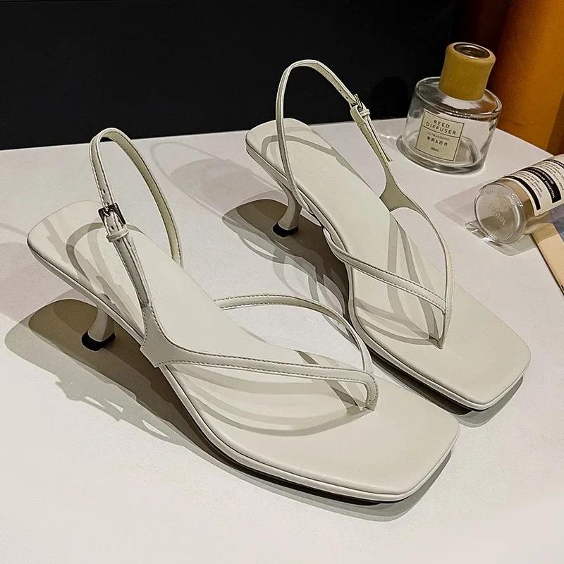 Fashion French High Heels Women's Stiletto Summer Fashion Pinch Sandals Women's 2025 New Back Strap Herringbone Cool Slippers