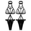 Sexy Mesh Faux Leather Cutout Zipper One-piece Bikini Sexy Underwear
