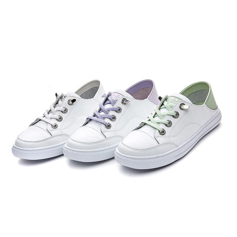 Flat Bottom White Shoes Women's Spring and Autumn New Round Head Solid Color Low Top Shallow Mouth Casual Breathable Single Shoes Tide