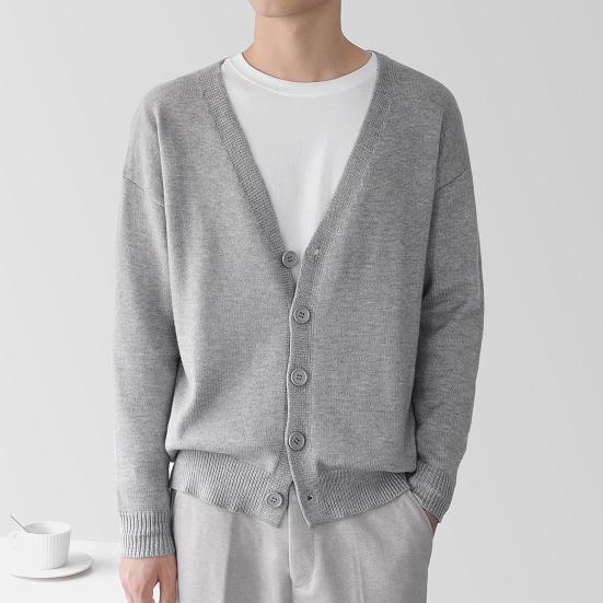 Men Cardigan Long Sleeve V-neck Slim Fit Single-breasted Solid Color Keep Warm Knitwear Spring Autumn Male Sweater Knitted Coat Daily Wear