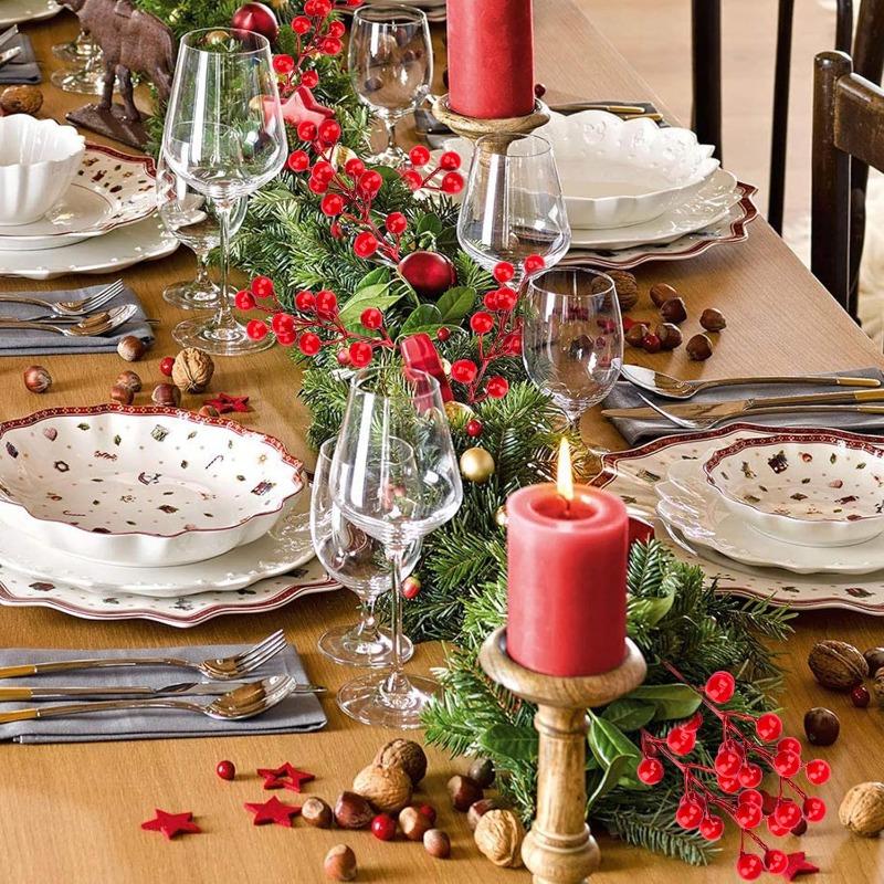 24 Pcs Christmas Tree Decorations,Red Christmas Ornaments Set Artificial Berry Stems Branches for DIY Garland Wreath Christmas Crafts