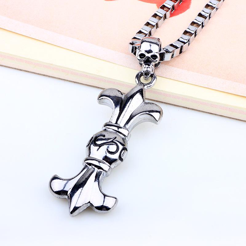Men's Exaggerated Skull & Flower Metal Pendant Necklace - European/American Style