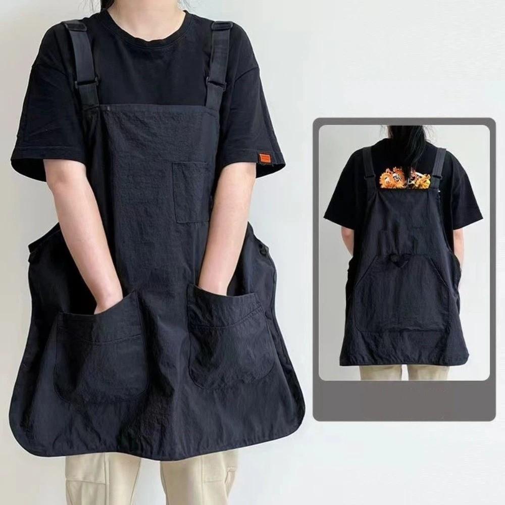 New Double-Sided Kitchen Apron Waterproof Pure Color Workwear Apron Multi-scene Unisex Chef Apron Household Kitchen чёрный