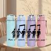 1PC Music Connects People Line Art 750ml Color Plastic Sports Water Bottle Leakproof Flip Straw Lid Suitable for Sports Office Home Use