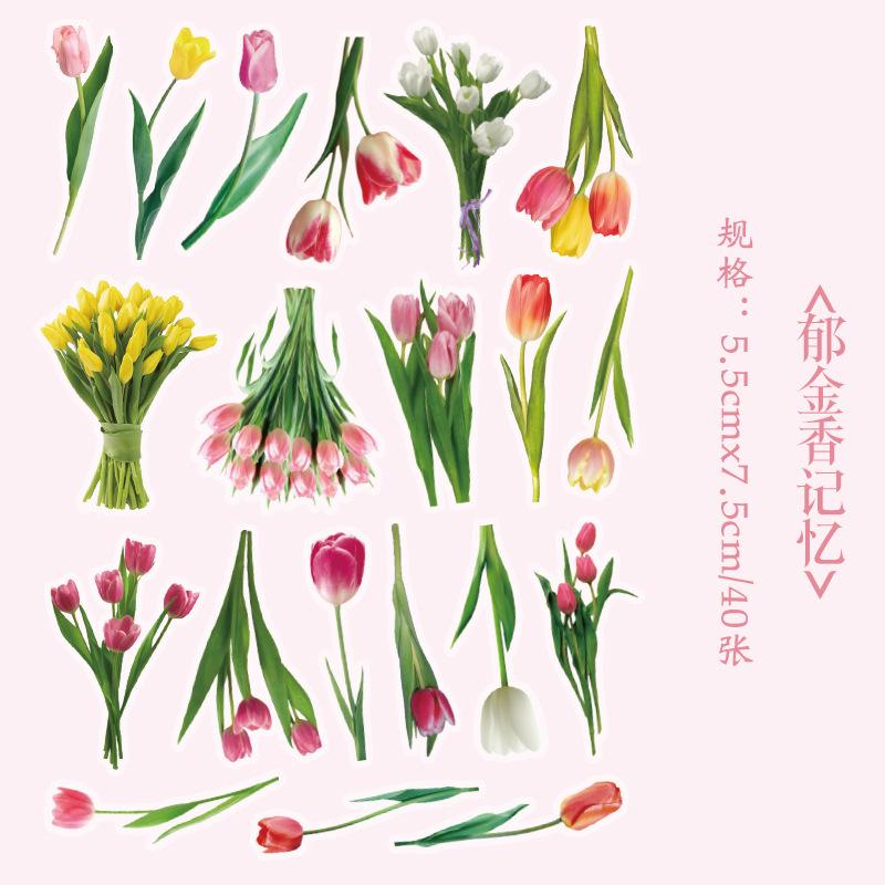 Office School Supplies PET Sticker Pack Flower Romance Series Creativ and Plant Handbook DIY Material Stickers 40 Sheets Kawai