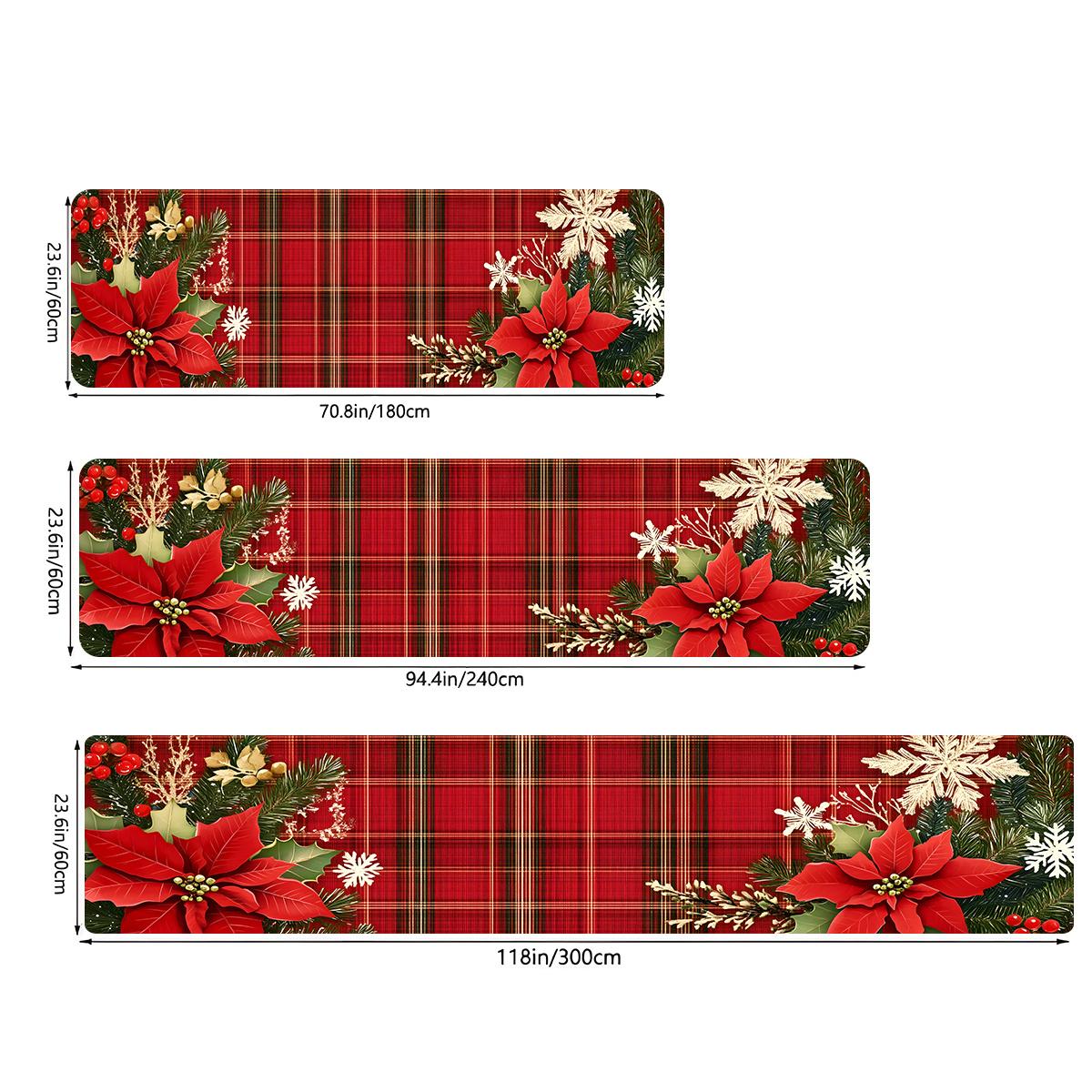 

VIKAMA Christmas Light Red Plaid Pine Needle Corridor Carpet Running Non-Slip Carpet, Bedside Sofa Side Cushion Home Decoration 60x180cm