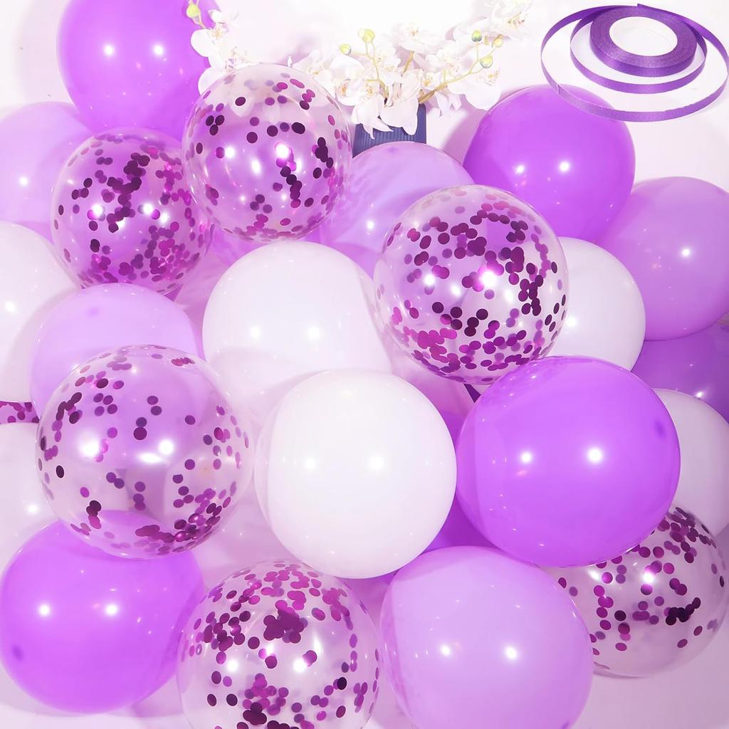 12inch 50pcs purple and red balloon set with confetti,suitable for weddings,birthdays,pop parties,bridal showers, gatherings