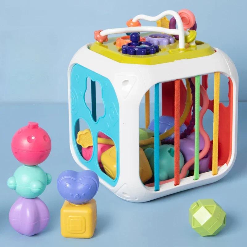 Montessori Baby Speelgoed 0-12 Maanden Sensorische Ontwikkeling Leren Educatief Speelgoed Kleurrijke Blokken Sorteerspel Voor Baby's Zuigeling blue