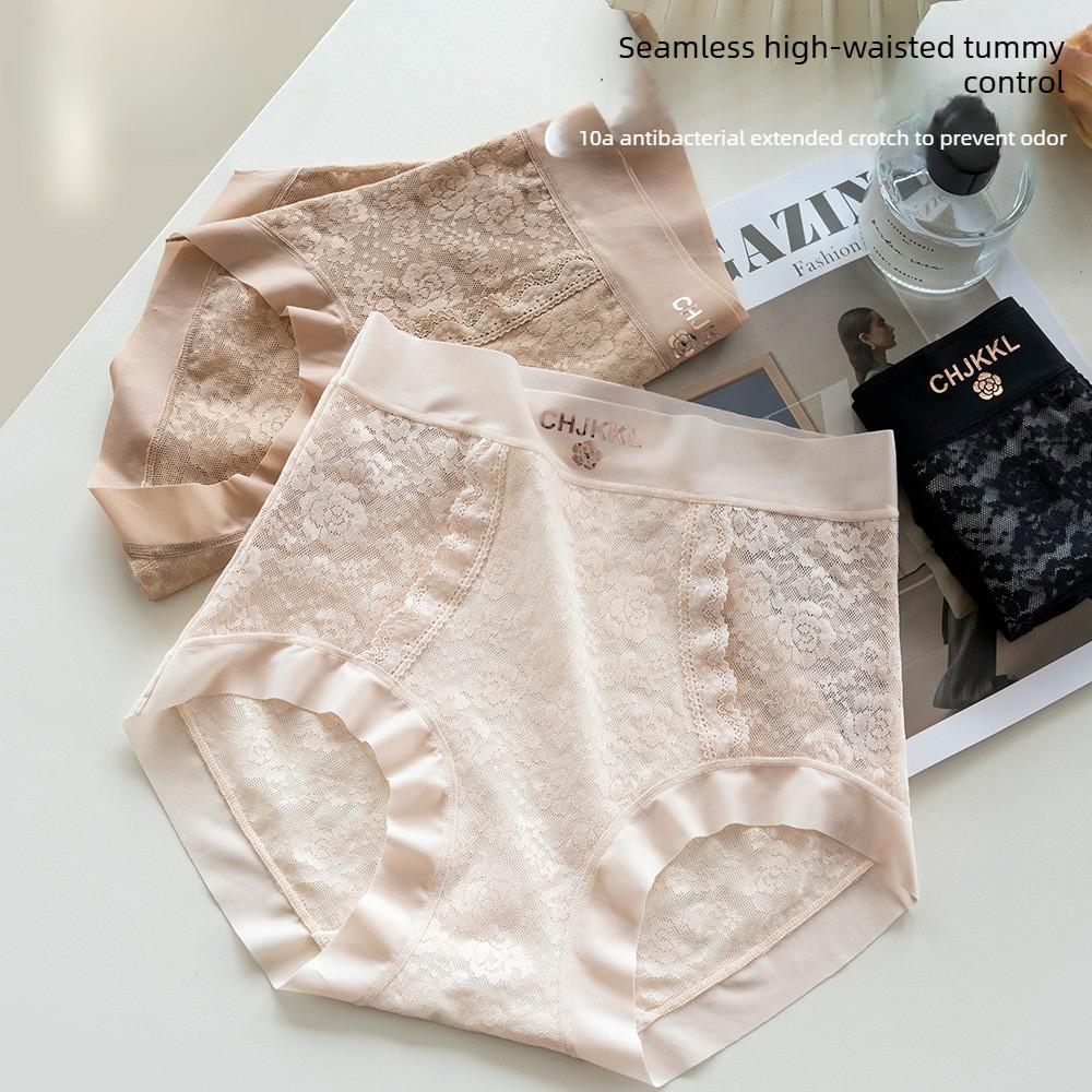Big Size Female Summer Thin Sexy Lace Mulberry Silk Extension Crotch Without Mark in High Waist Triangle Briefs