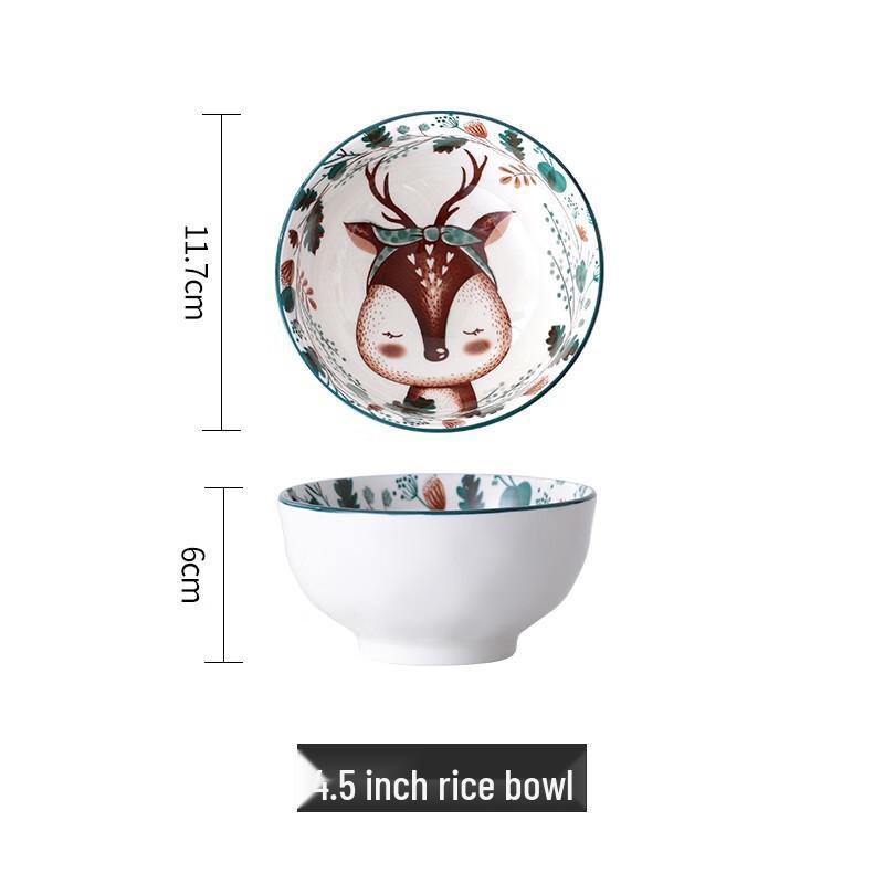 Cute Cartoon Deer Ceramic Rice Bowl Set