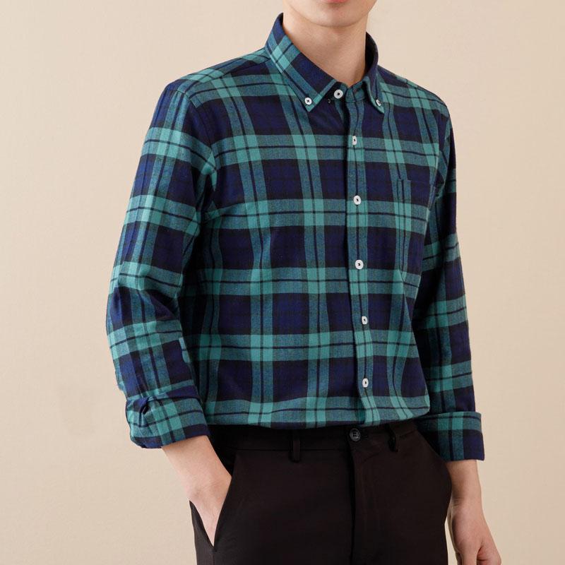 New Pure Cotton Brushed Men Casual Plaid Shirts Long Sleeve Soft Autumn Checked Design Business Male tops with pocket