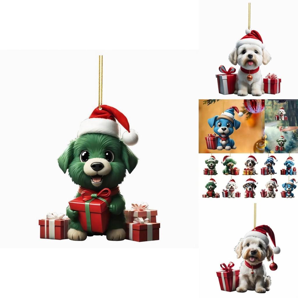 Christmas Dog Car Pendant Acrylic Ornament With Cartoon Style For Vehicle Decor