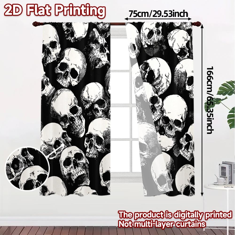 Flat Printing Curtains Without Rod Skull Pattern Popular Print Versatile Fabric All Seasons Perfect Curtain Set Of 2 Made Polyester Washable