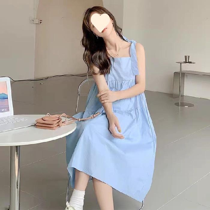 

Seaside vacation beach skirt year new long dress sweet pure wind suspender dress children summer S