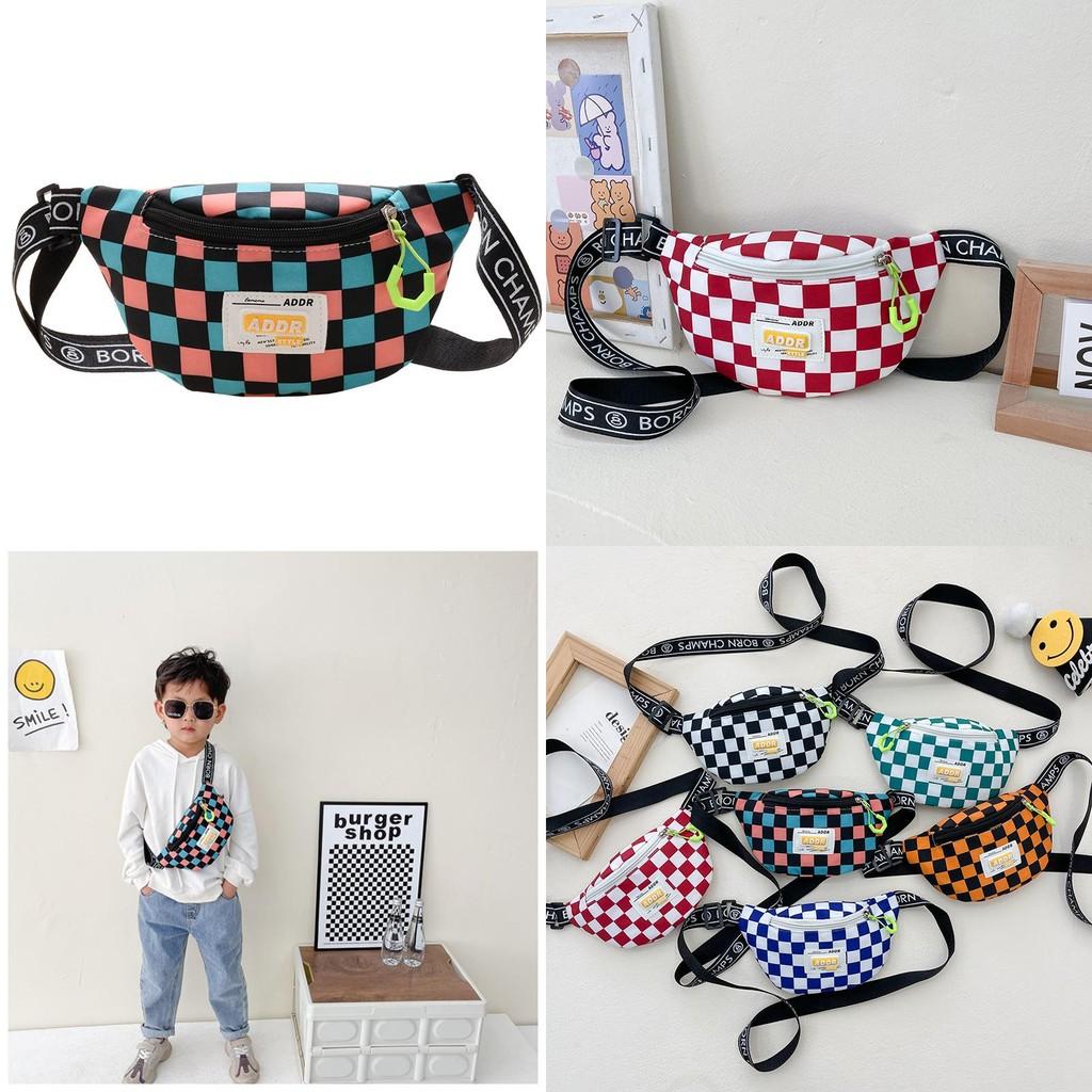 Borsello da Petto alla Moda Moderno Cool per Ragazzi Marsupio Elegante per Bambini Piccola Borsa a Tracolla a Quadretti