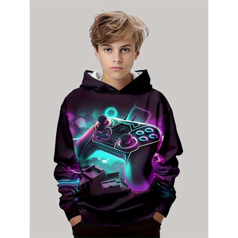 A Must-Have for Trendy Kids! Game Controller Graphic Hoodie  Long Sleeve for Autumn/Winter  Perfect for Sports, Daily Wear
