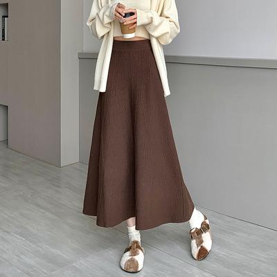 Strickrock Damen Herbst und Winter Schwingrock Mittellang Hochtaillierter Rock