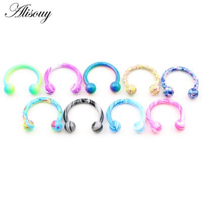 Alisouy 1 buc Vopsea de copt Captive Bead Septum Buză Labret Sprâncene Inel pentru nas Ureche Guauge Potcoava BCR Piercing Bijuterii pentru corp
