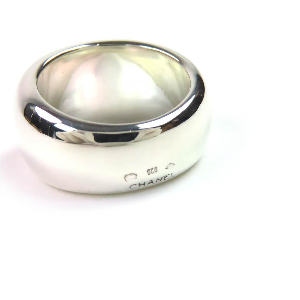 Excellent CHANEL Ring Logo Engraved Wide Silver SV925 Women Used