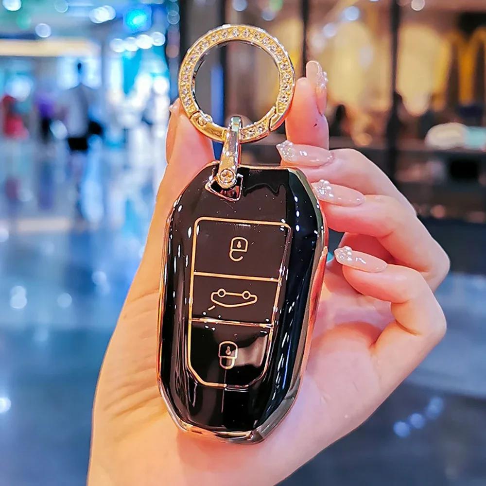 Étui Porte-Clés pour Voiture Nouveau Coque de Protection en TPU pour Clé de Voiture à Distance pour Peugeot 308 408 508 2008 3008 4008 5008 Citroen C4 C4L C6 C3-XR Pi