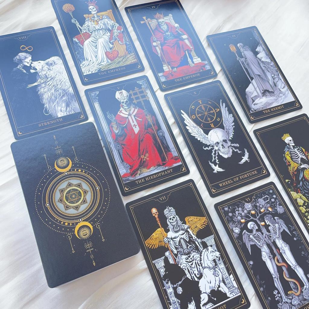 2025 Skull Black Tarot Authentic Rider Waite Premium Tarot Deck 78 Cards 12x7CM 400g Double Copper Paper Multilingual PDF Guide